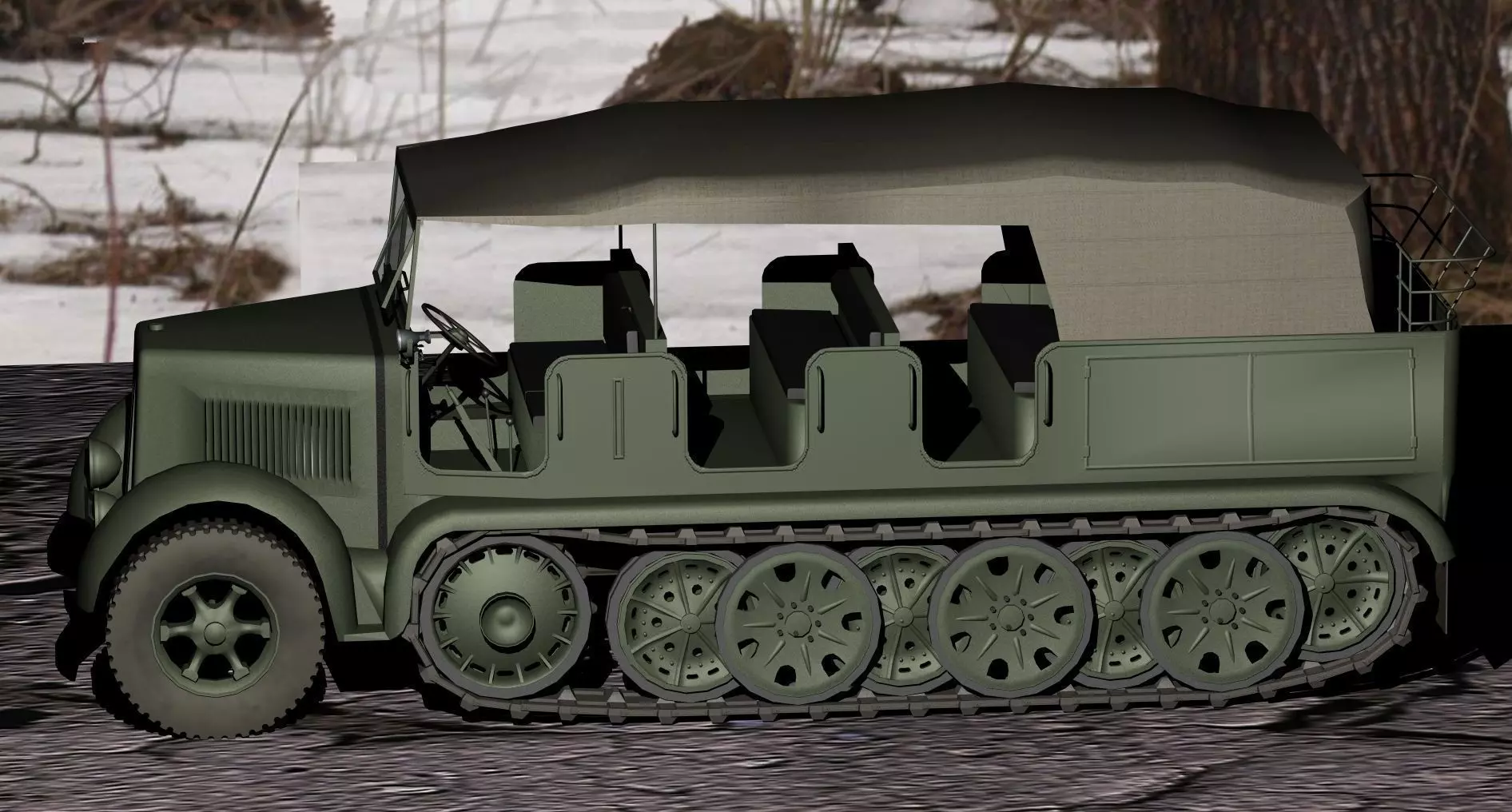 German WWII SdKfz-7 half-track 3D model_0
