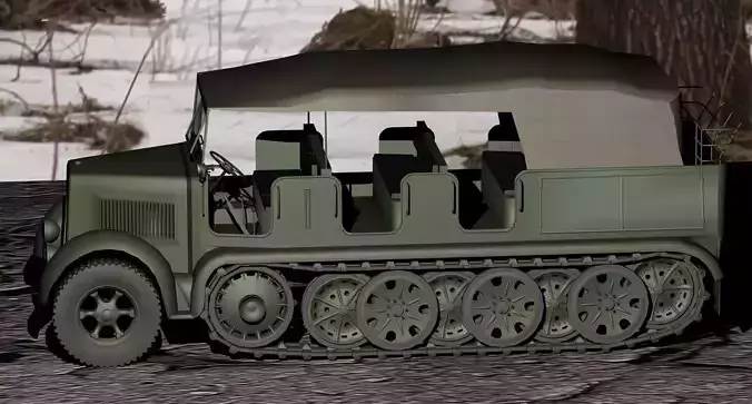 German WWII SdKfz-7 half-track 3D model