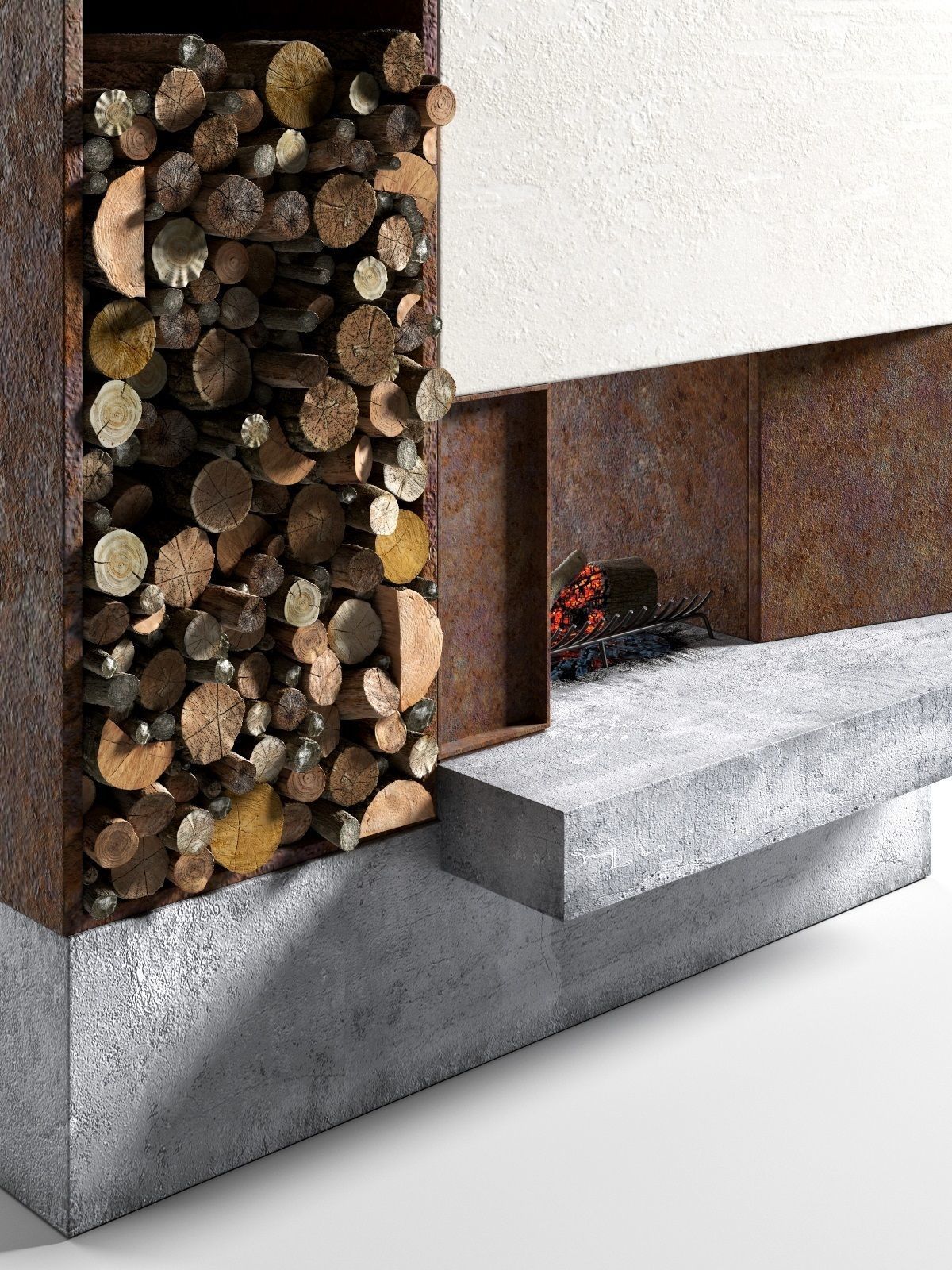 Modern Fireplace 3D model_2