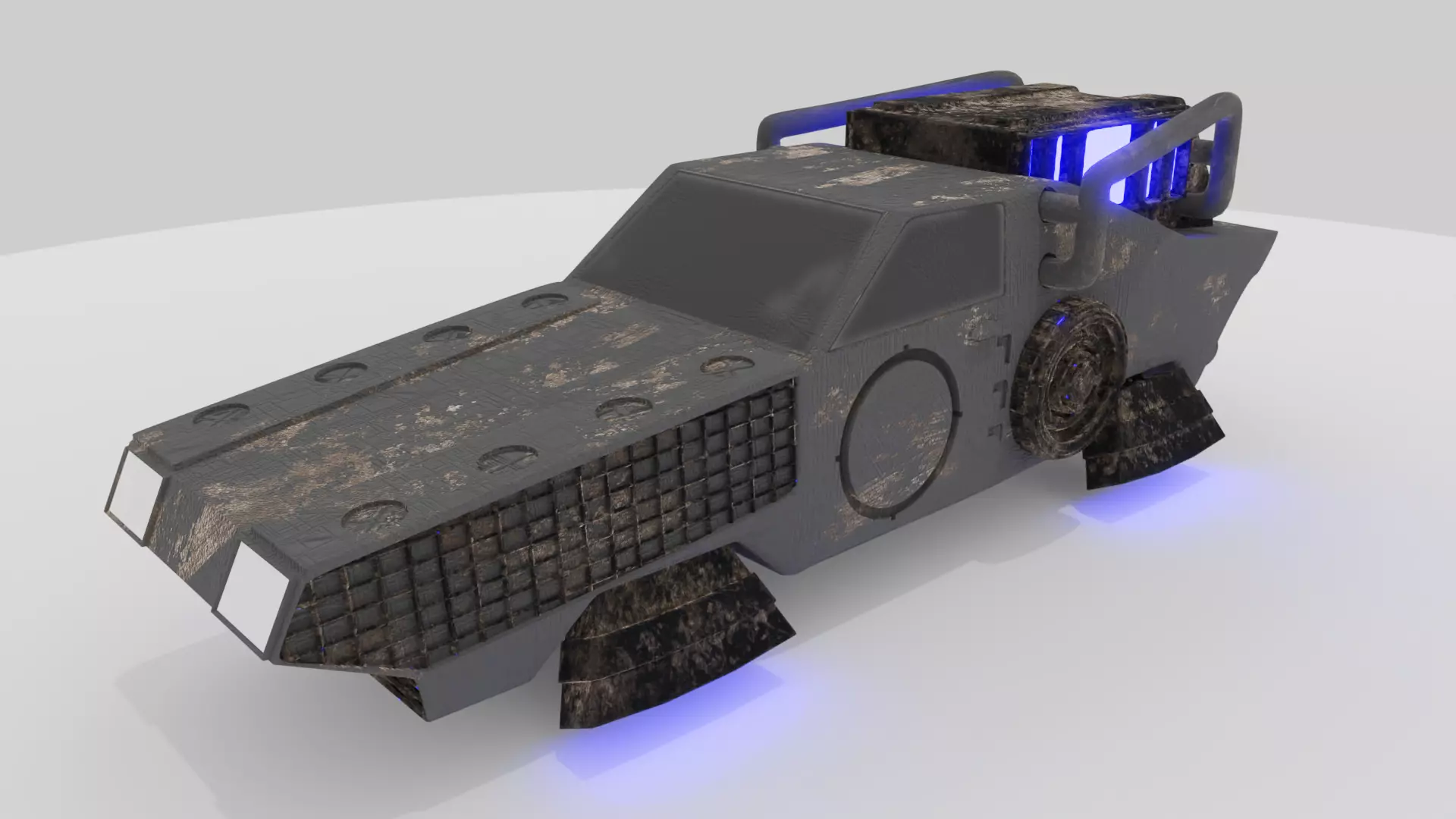 Hovercar armored vehicle with lights Low-poly 3D model