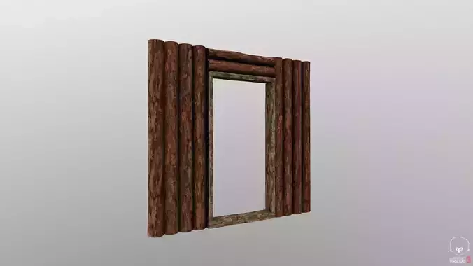 Game ready Wood wall whit door frame 3D model Low-Poly
