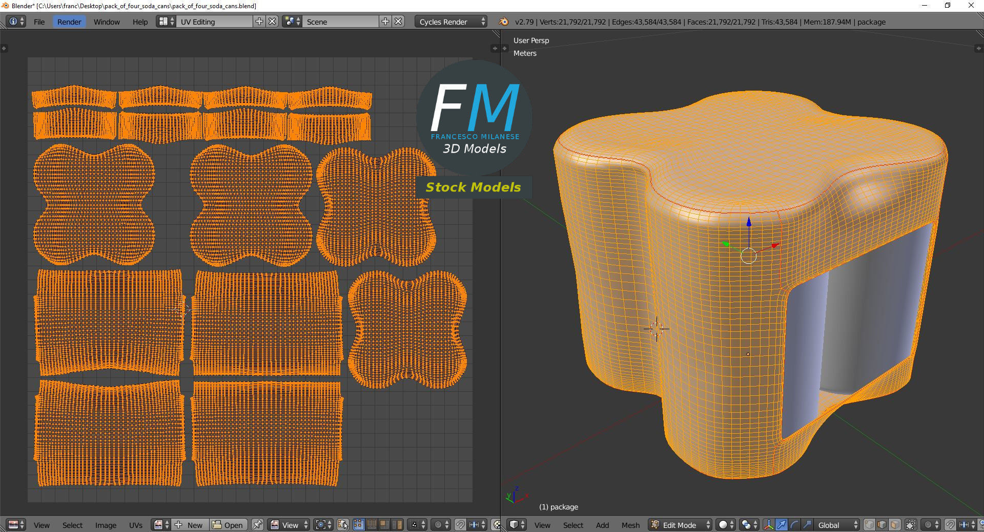 Pack of four soda cans 3D model_10