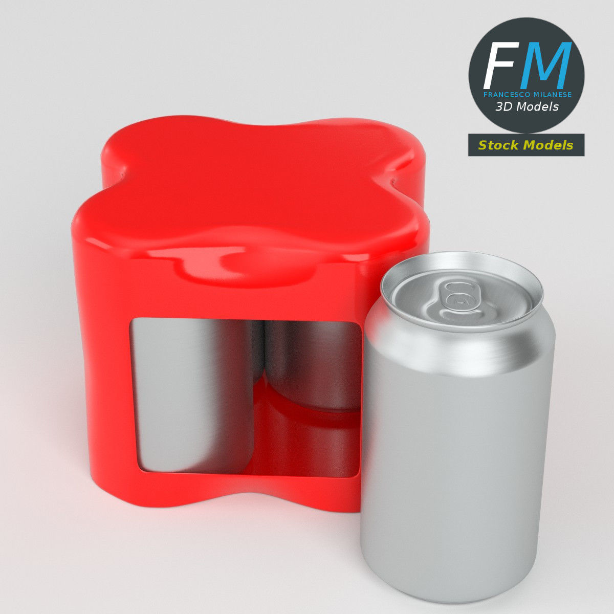Pack of four soda cans 3D model_2
