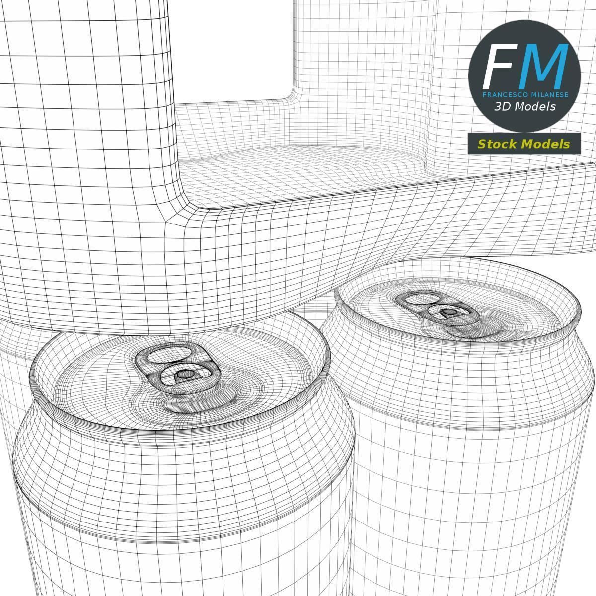 Pack of four soda cans 3D model_8