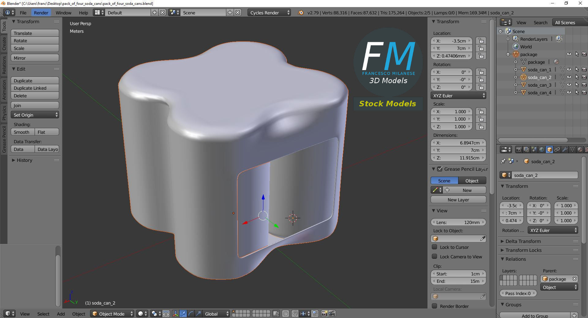 Pack of four soda cans 3D model_9