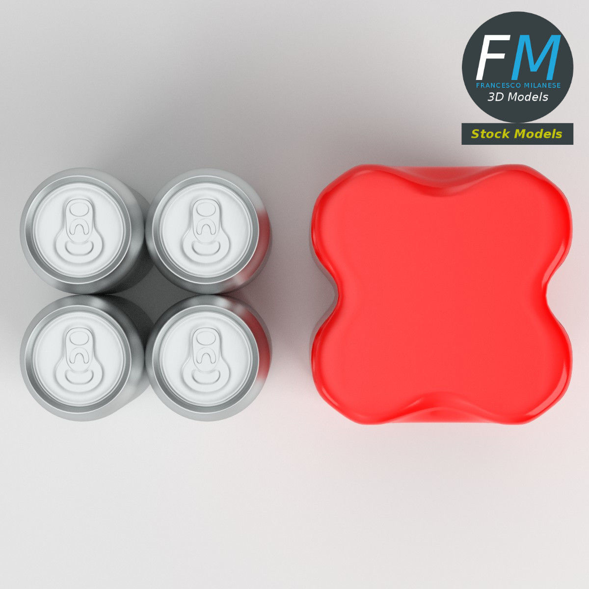 Pack of four soda cans 3D model_6