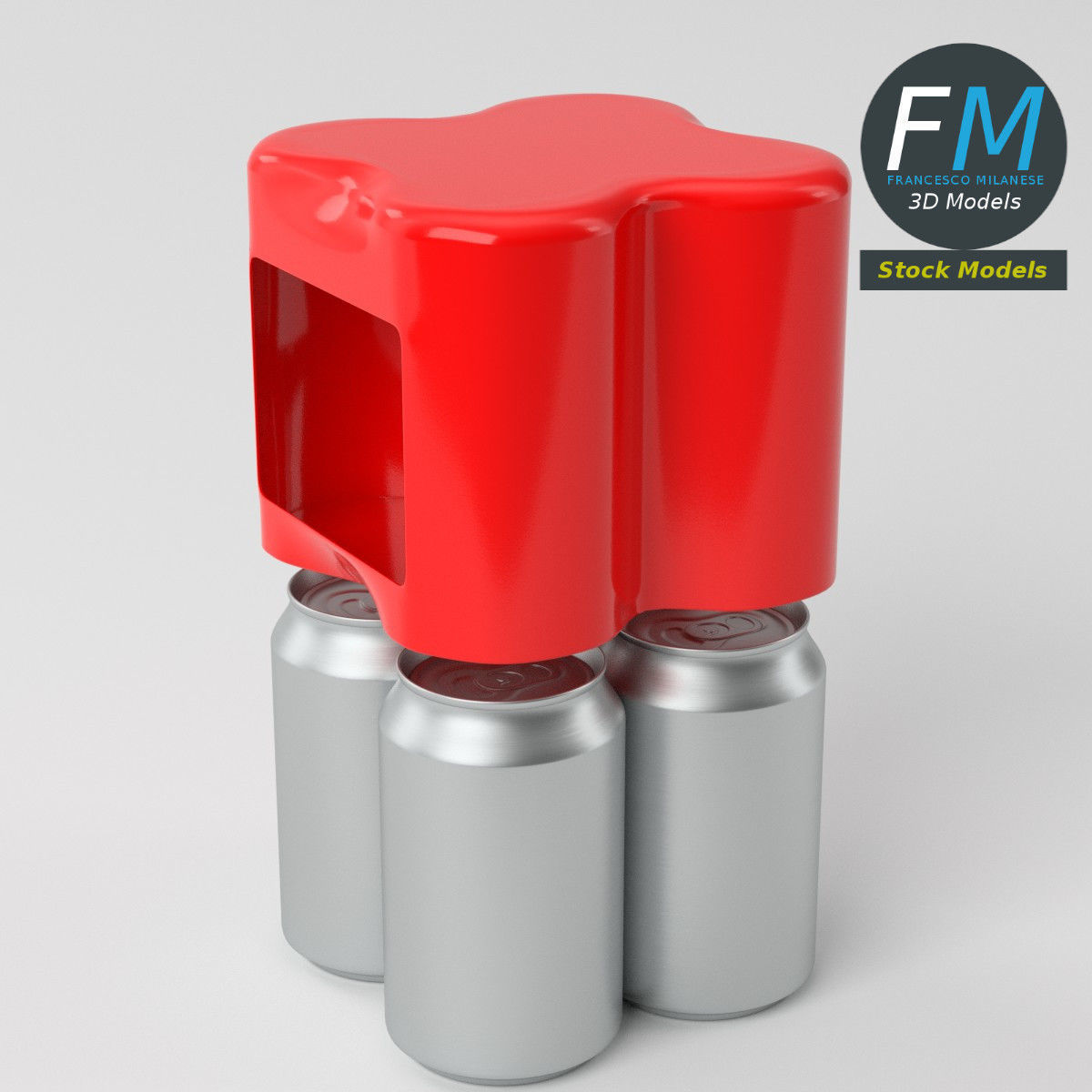 Pack of four soda cans 3D model_5