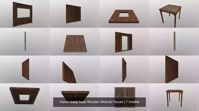 Game ready base Wooden Modular House 3D Model Collection