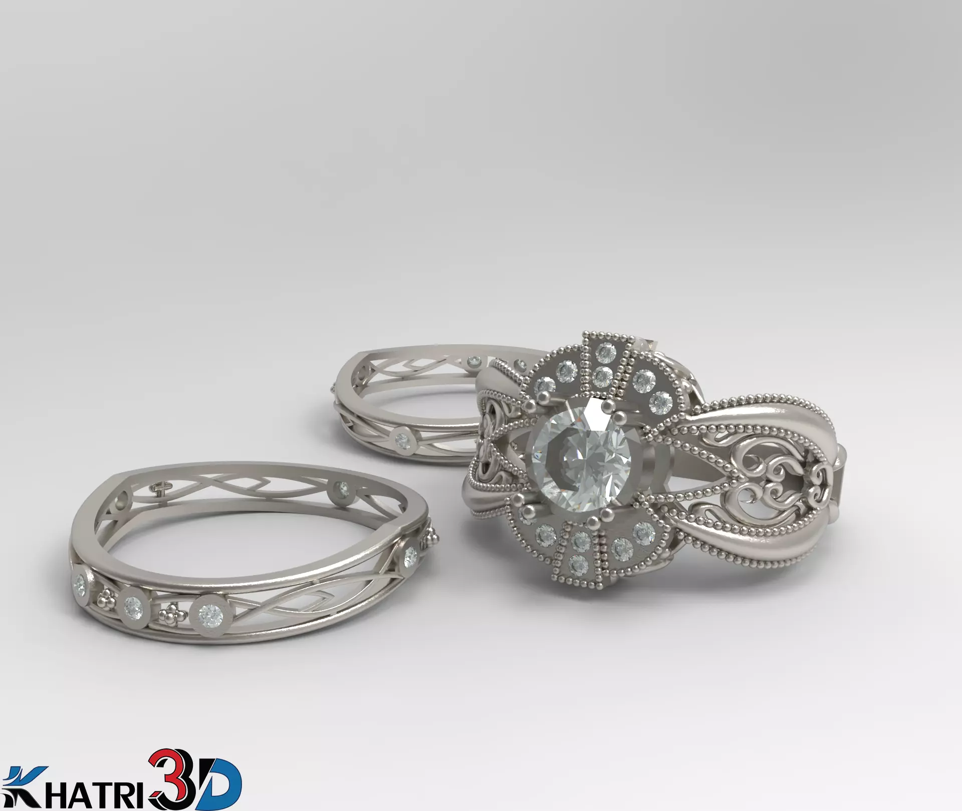 Engagement Ring with Wedding Band 3D print model