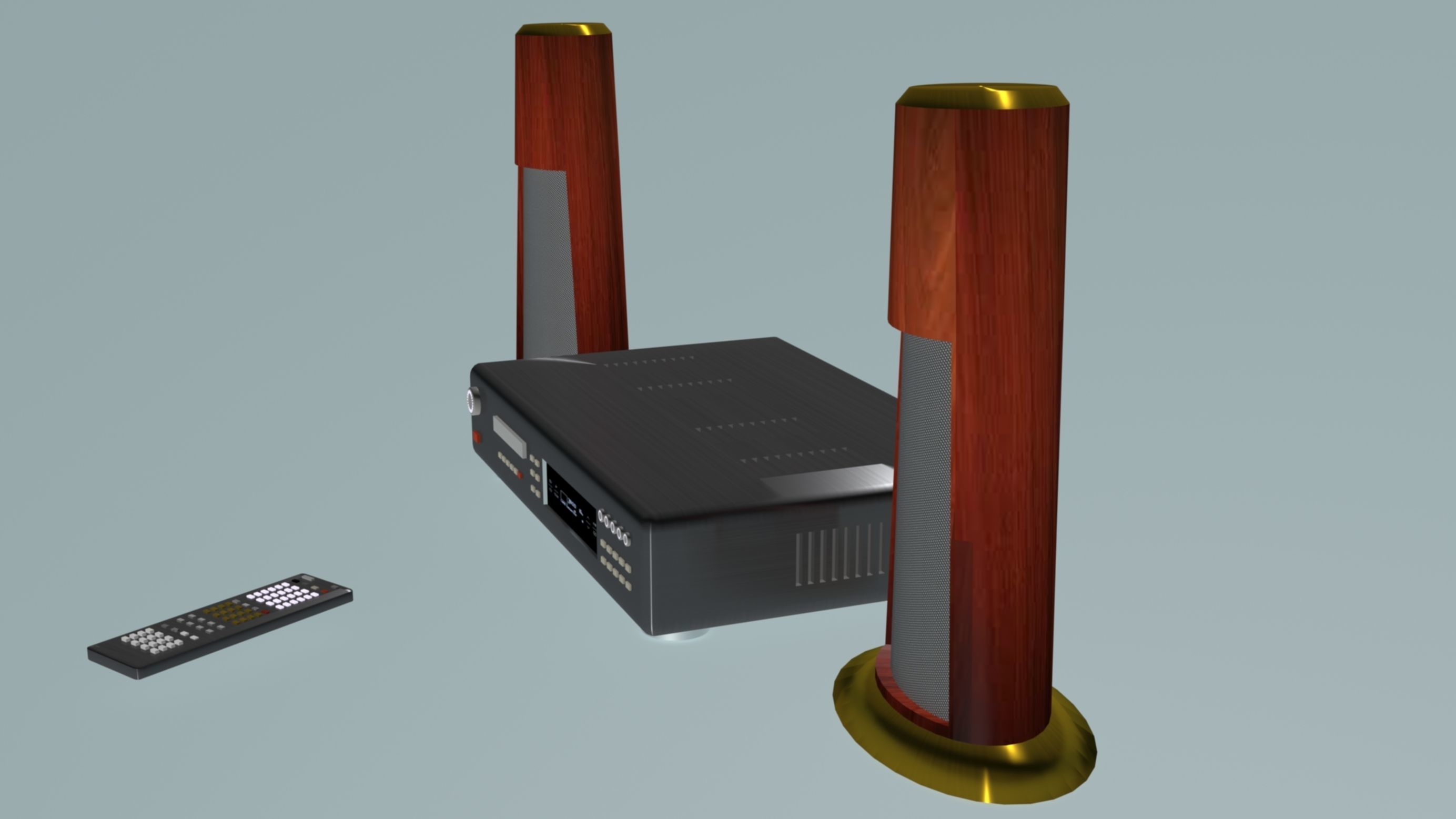 DVD player with columnes and pilot Low-poly 3D model_5