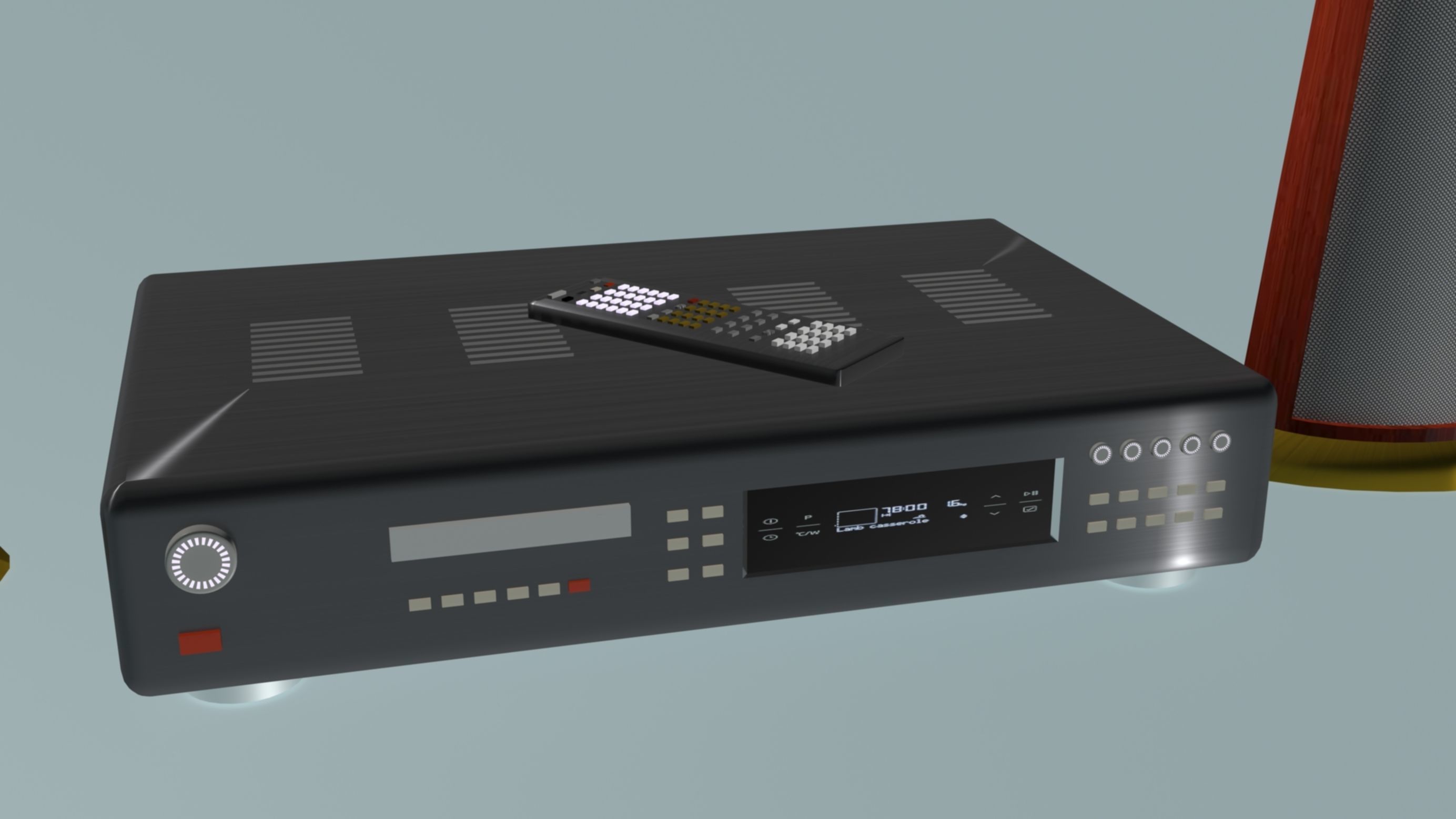 DVD player with columnes and pilot Low-poly 3D model_1