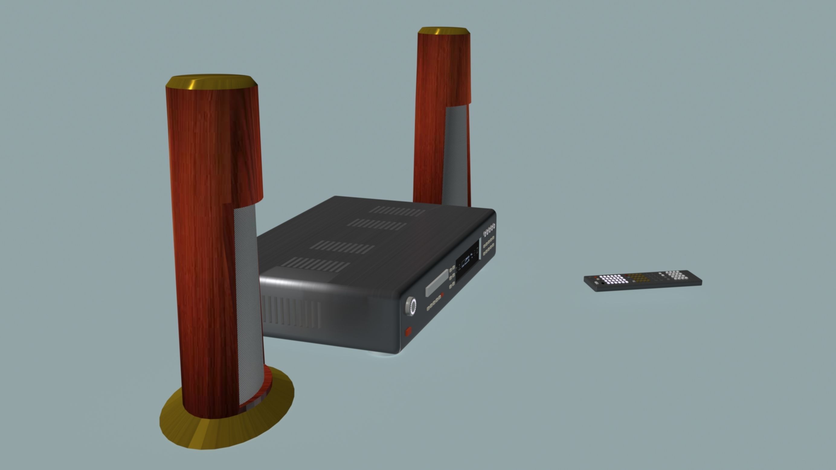 DVD player with columnes and pilot Low-poly 3D model_4