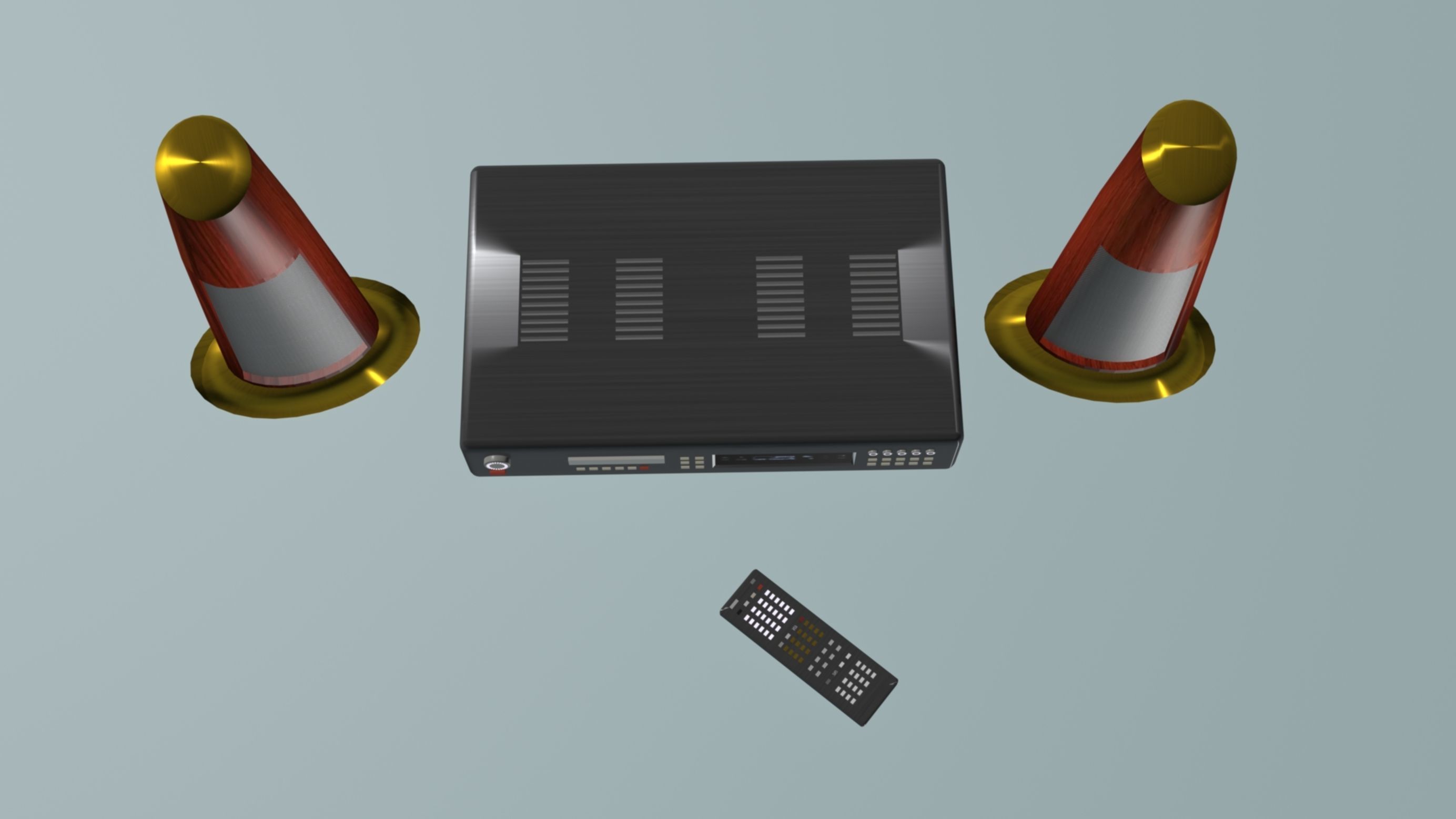 DVD player with columnes and pilot Low-poly 3D model_6