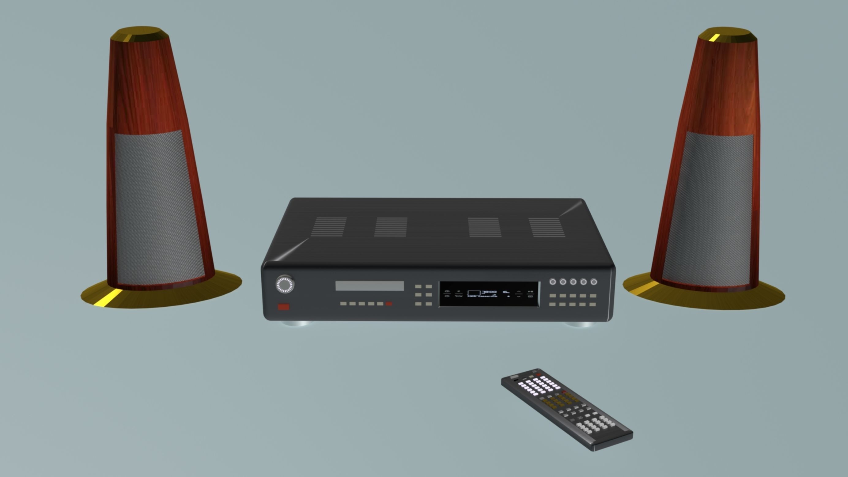 DVD player with columnes and pilot Low-poly 3D model_3
