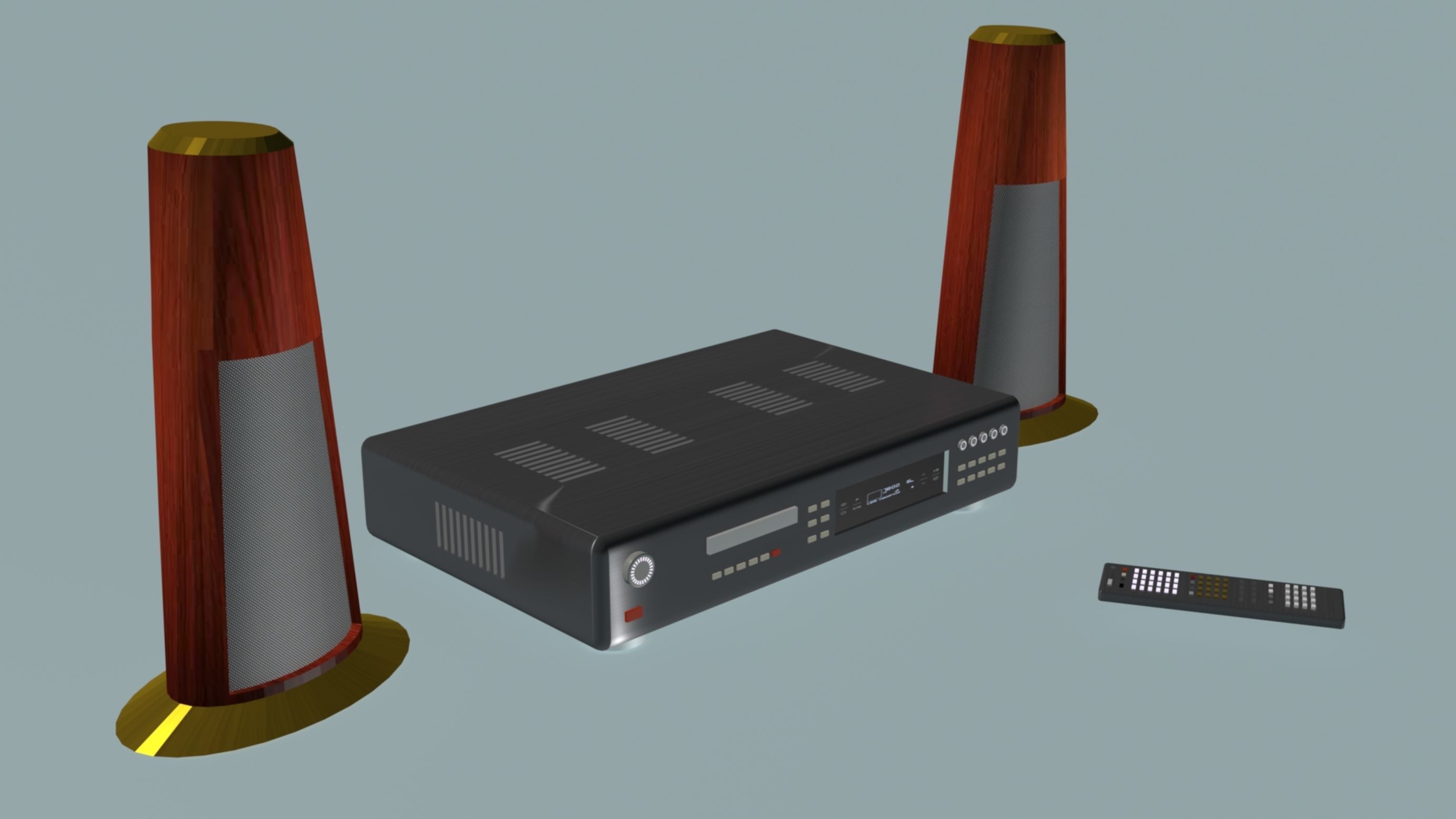 DVD player with columnes and pilot Low-poly 3D model_2