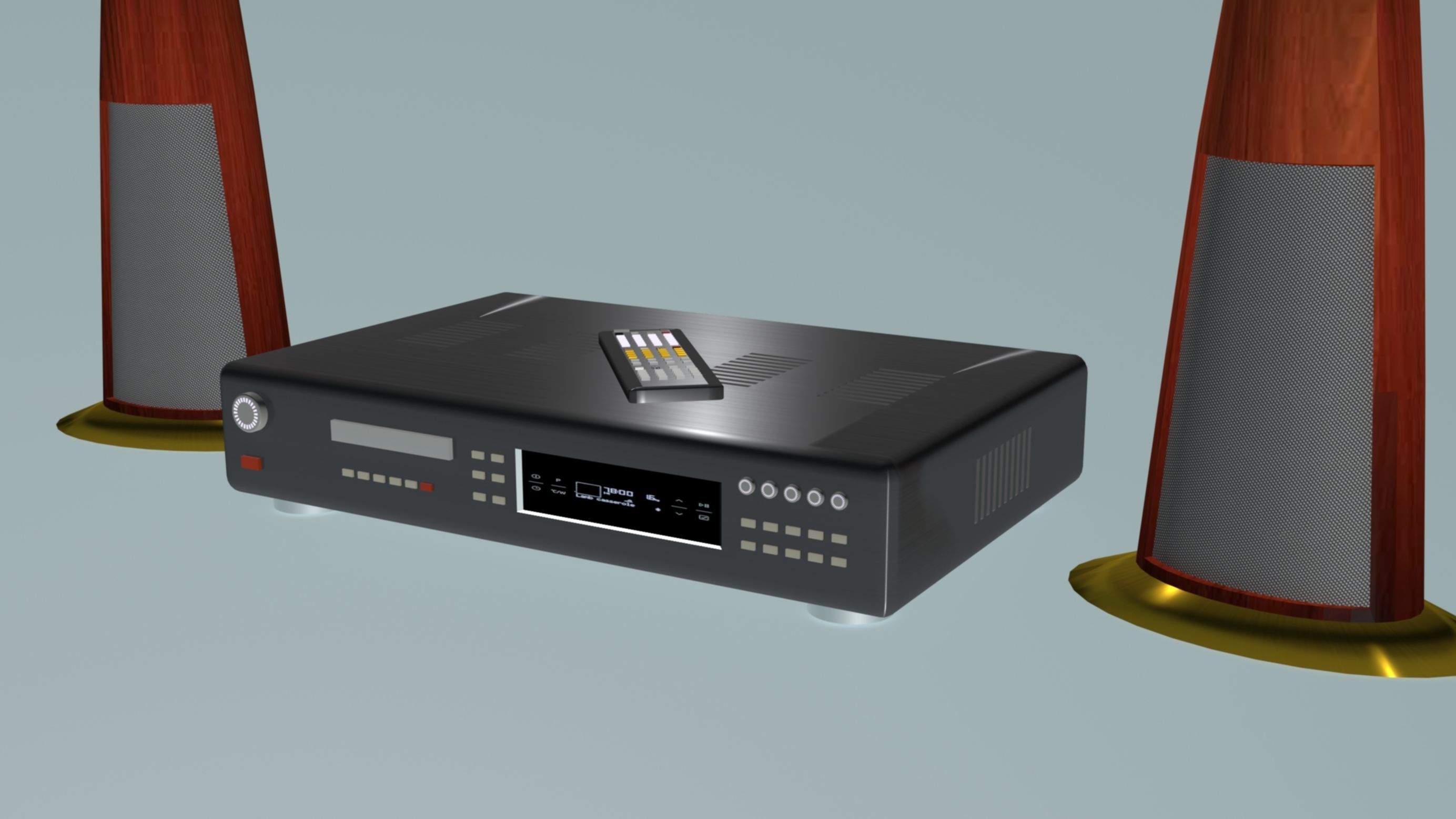 DVD player with columnes and pilot Low-poly 3D model_9