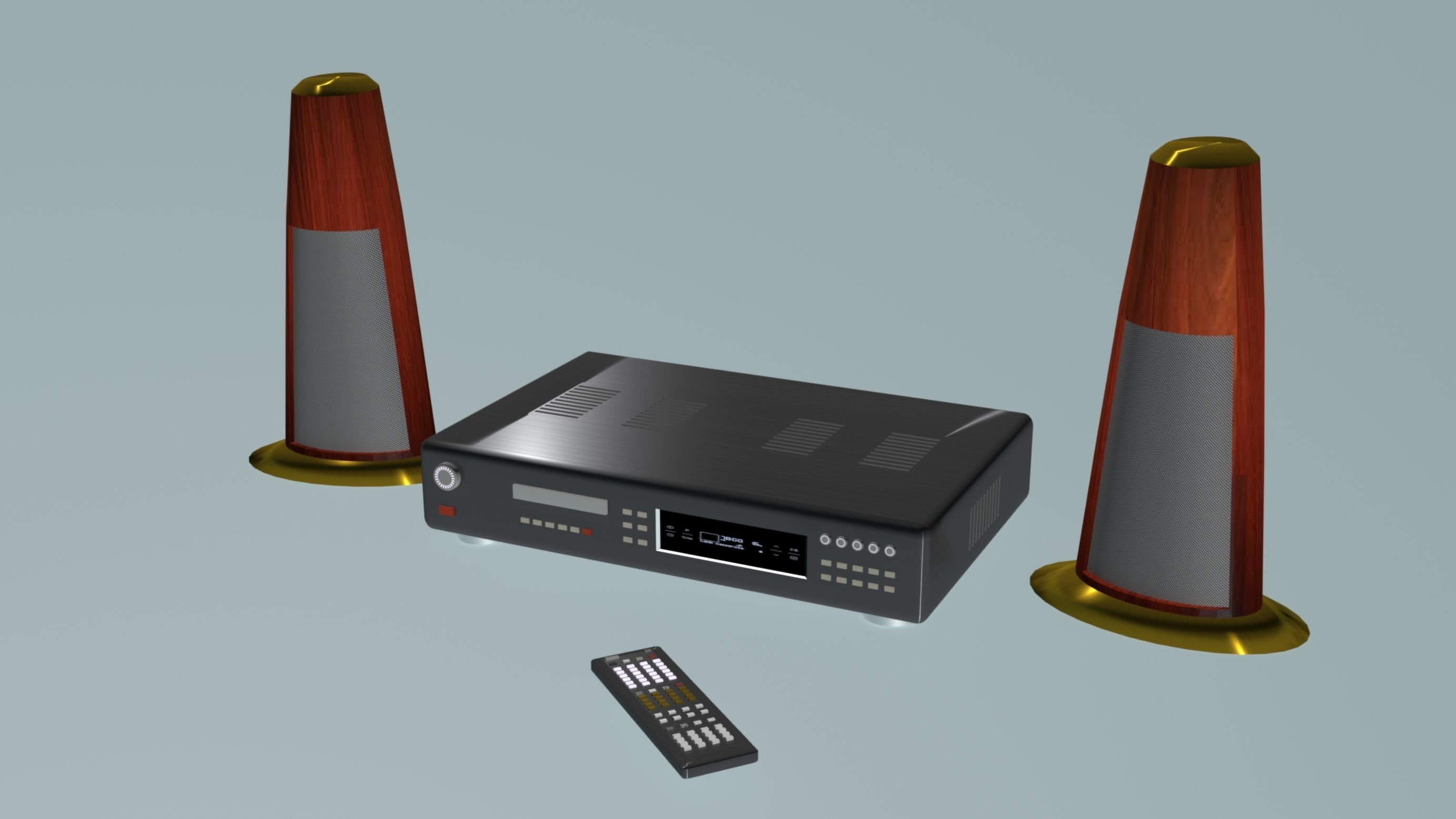 DVD player with columnes and pilot Low-poly 3D model_8