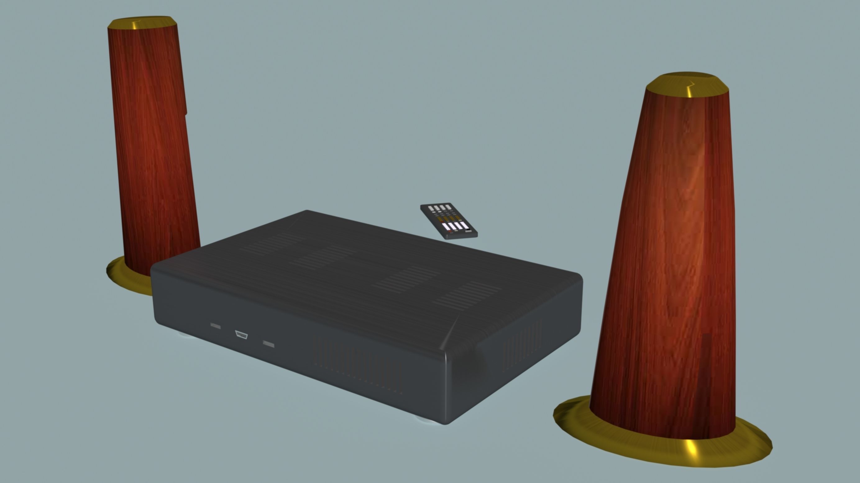 DVD player with columnes and pilot Low-poly 3D model_7