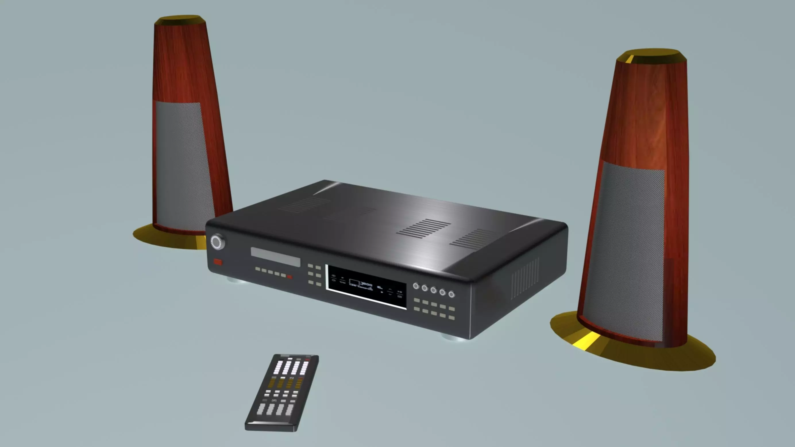 DVD player with columnes and pilot Low-poly 3D model_0