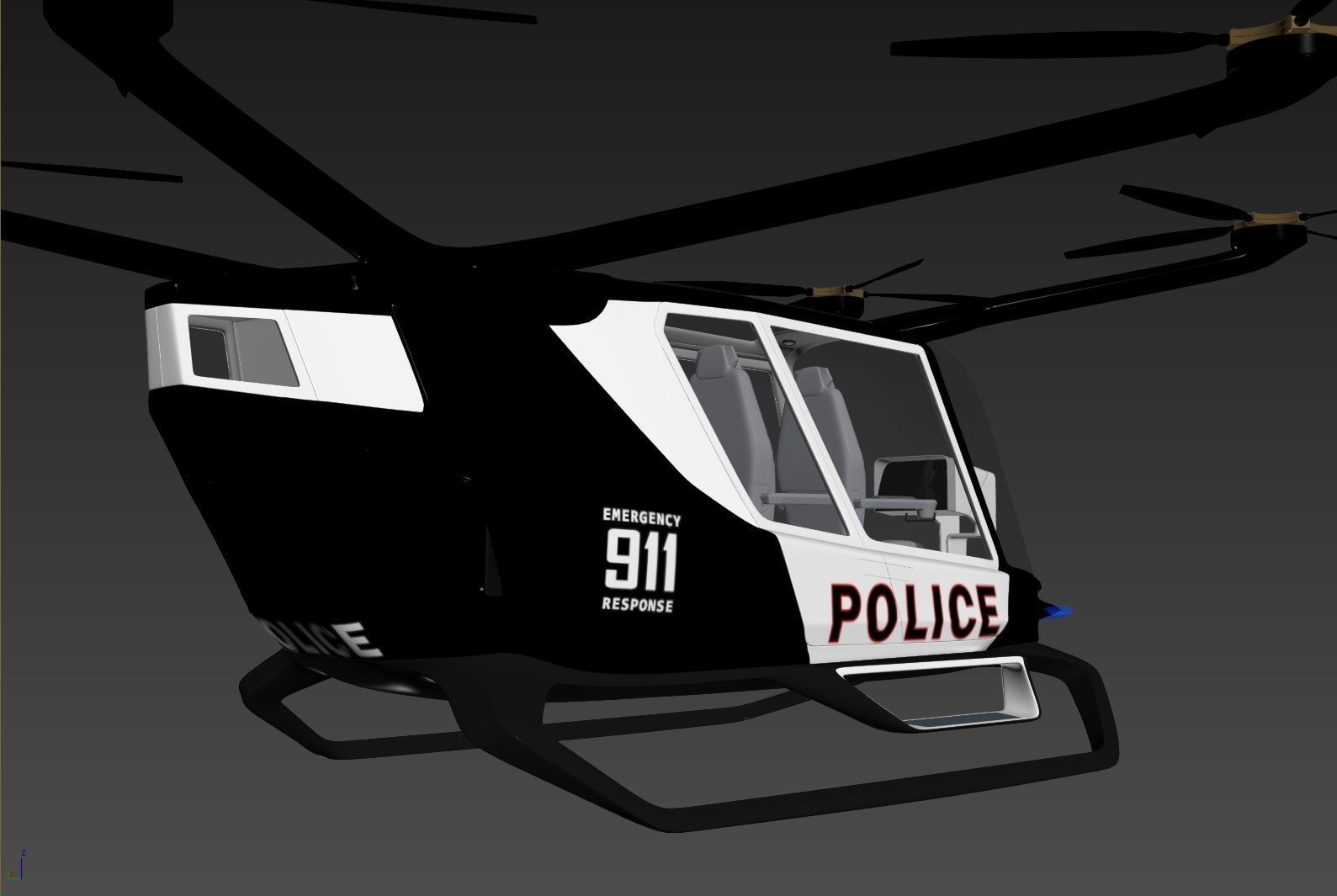 Police Drone with Interior 3D model_25