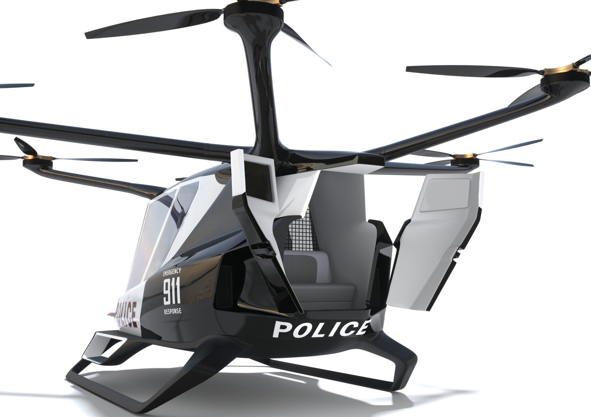Police Drone with Interior 3D model_10
