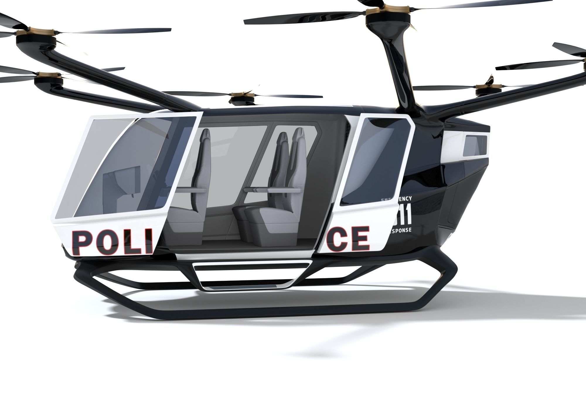 Police Drone with Interior 3D model_7