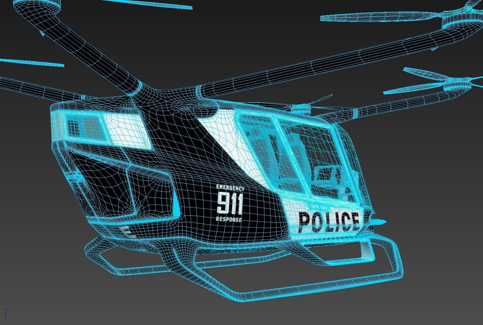 Police Drone with Interior 3D model_24