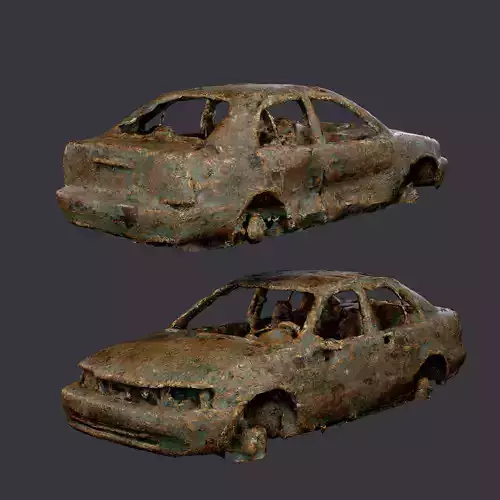 Apocalyptic Damaged Destroyed Vehicle Car Game Ready 01 Low-poly 3D model