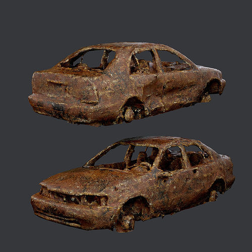 Apocalyptic Damaged Destroyed Vehicle Car Game Ready 02 Low-poly 3D model