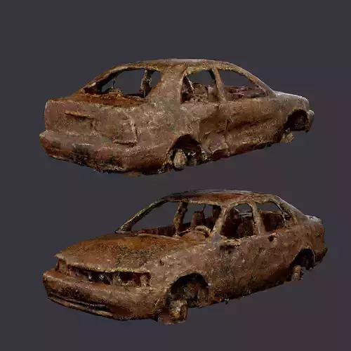 Apocalyptic Damaged Destroyed Vehicle Car Game Ready 02 Low-poly 3D model