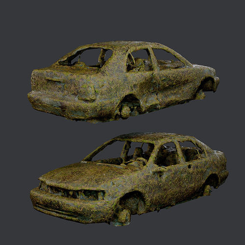 Apocalyptic Damaged Destroyed Vehicle Car Game Ready 04 Low-poly 3D model