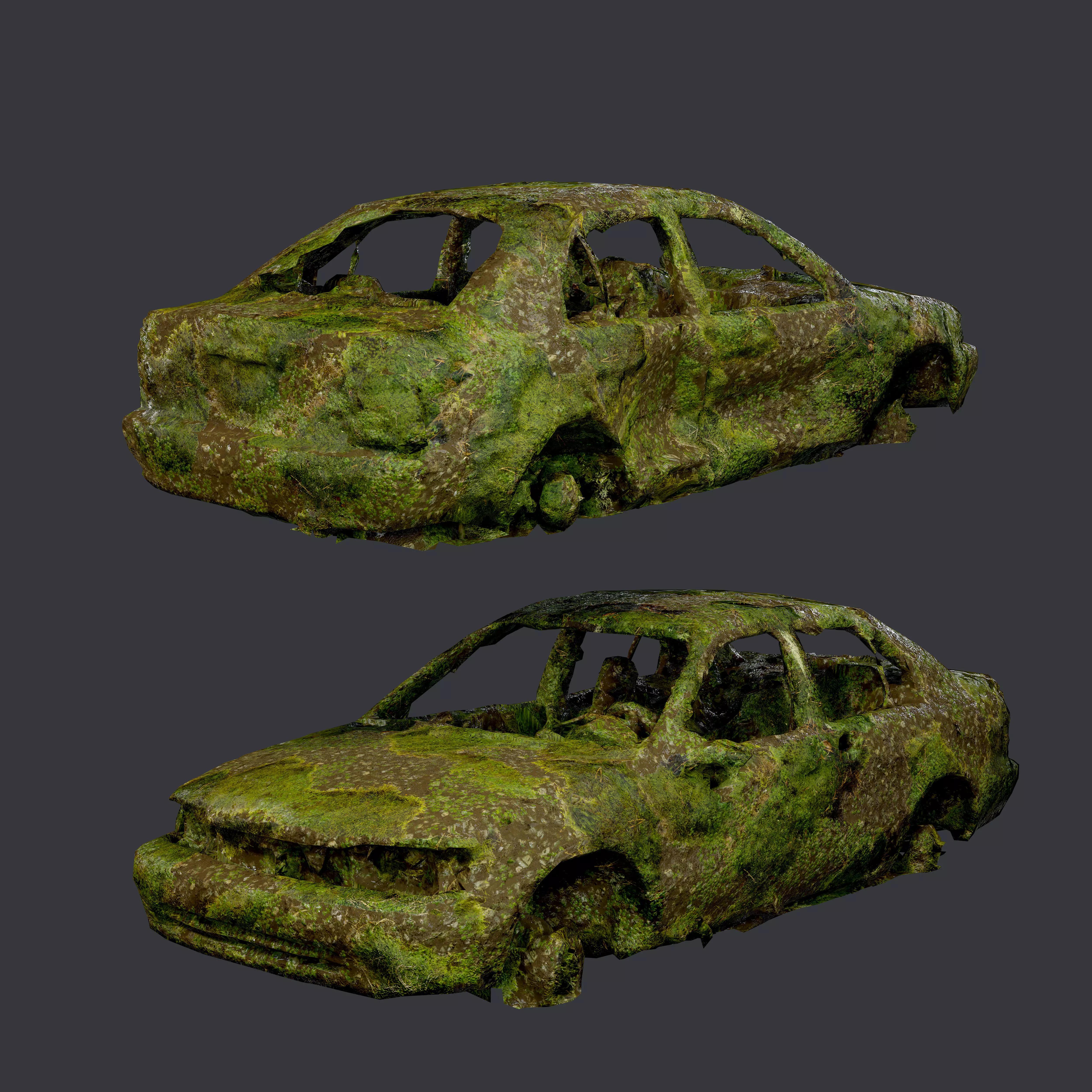 Apocalyptic Damaged Destroyed Vehicle Car Game Ready 05 Low-poly 3D model_0