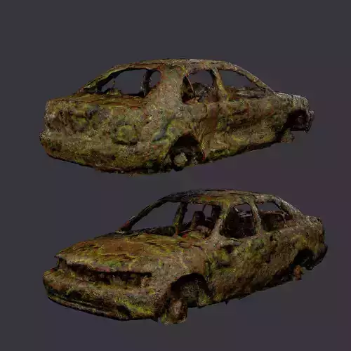 Apocalyptic Damaged Destroyed Vehicle Car Game Ready 07 Low-poly 3D model