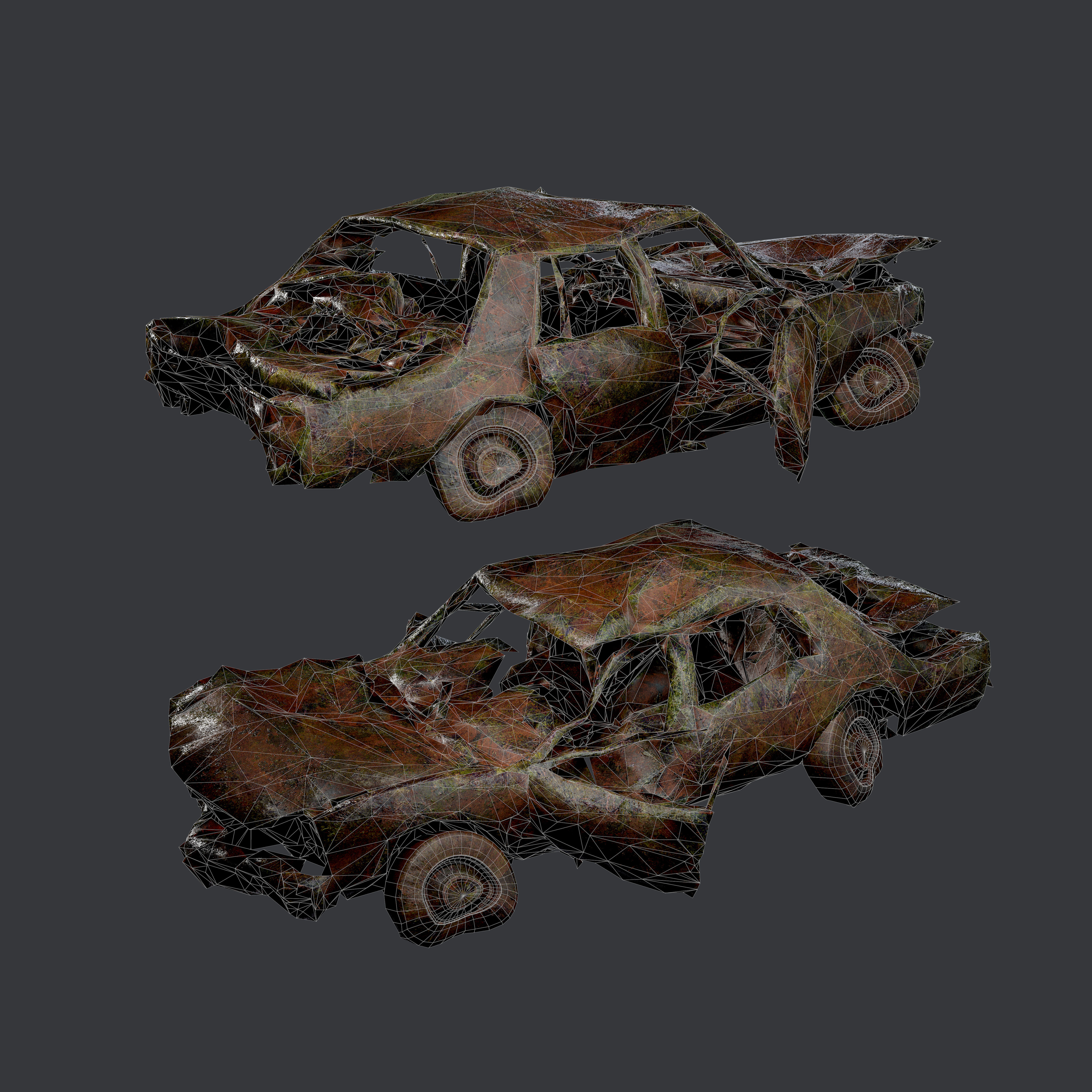 Apocalyptic Damaged Destroyed Vehicle Car Game Ready 10 Low-poly 3D model_1