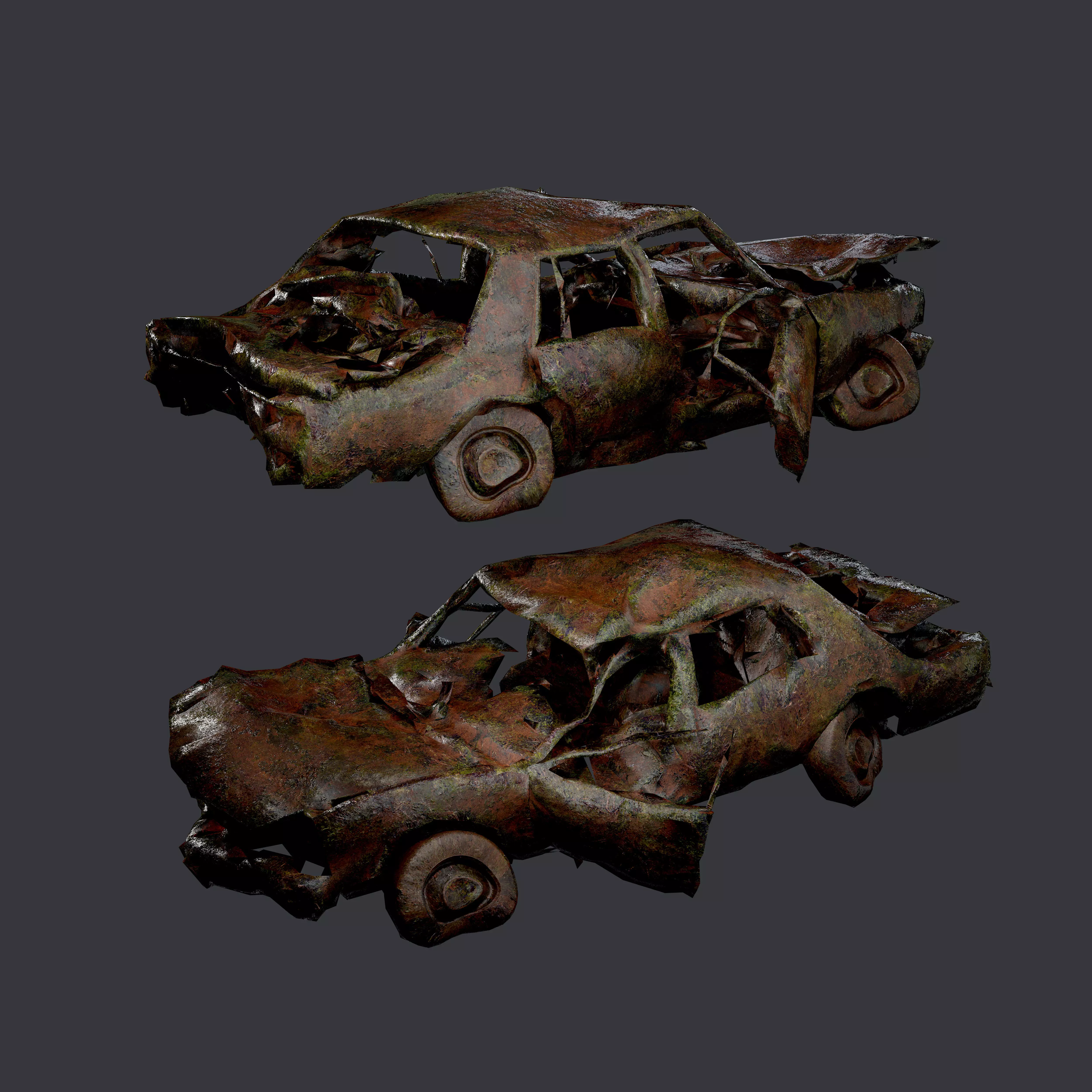 Apocalyptic Damaged Destroyed Vehicle Car Game Ready 10 Low-poly 3D model_0