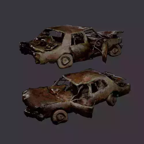 Apocalyptic Damaged Destroyed Vehicle Car Game Ready 10 Low-poly 3D model