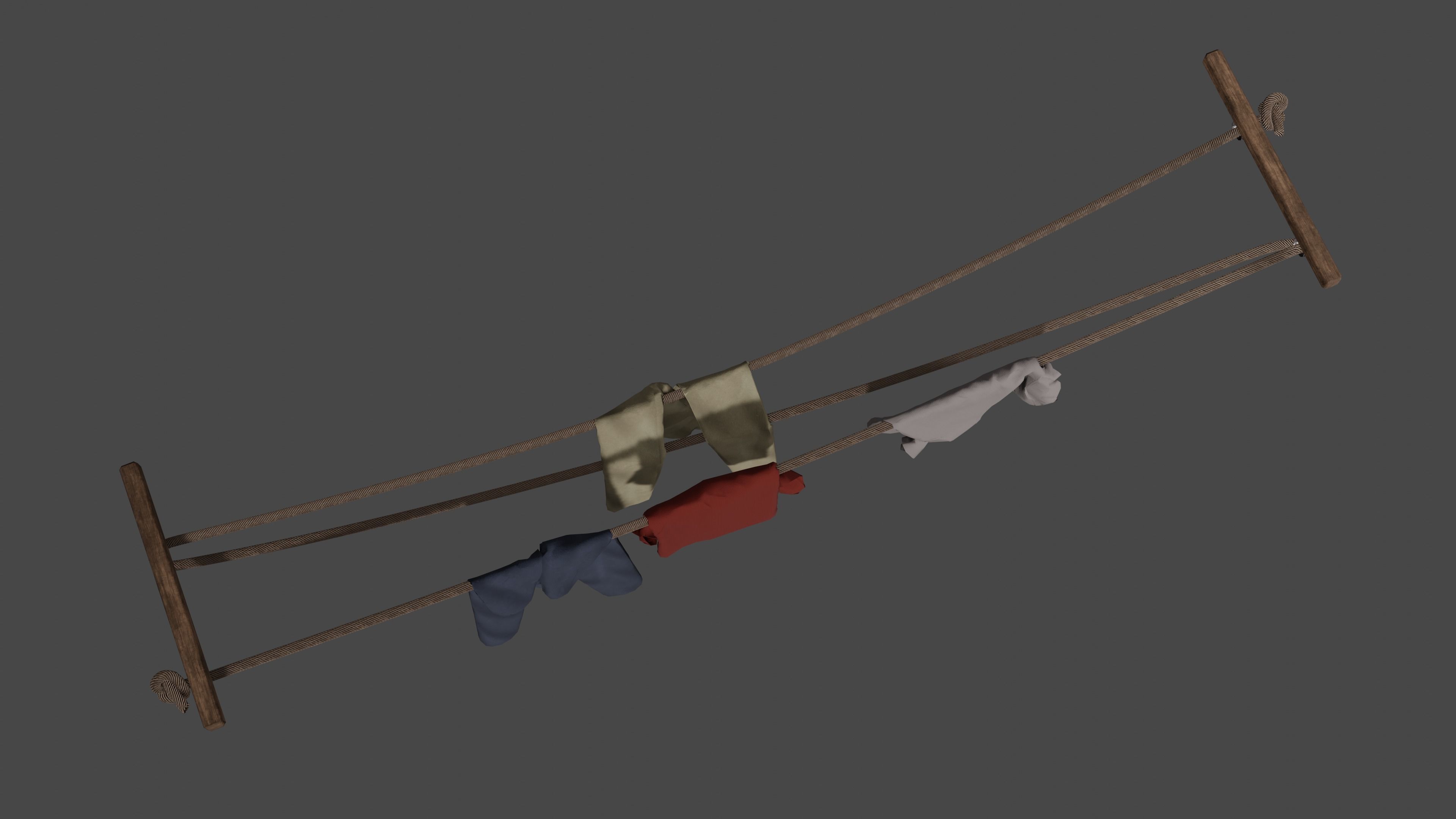 Hanging clothes on a rope Low-poly 3D model_3