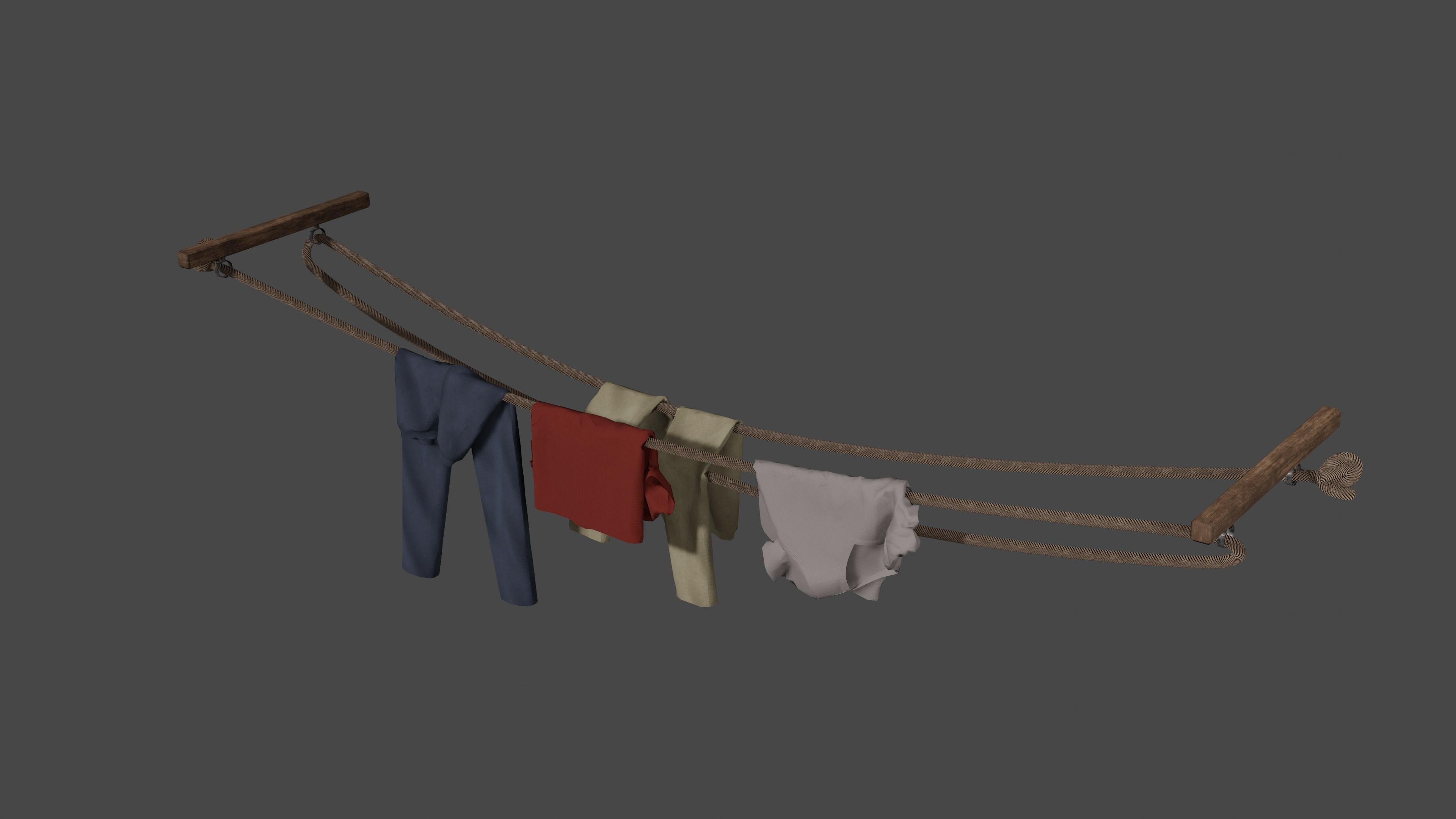 Hanging clothes on a rope Low-poly 3D model_2