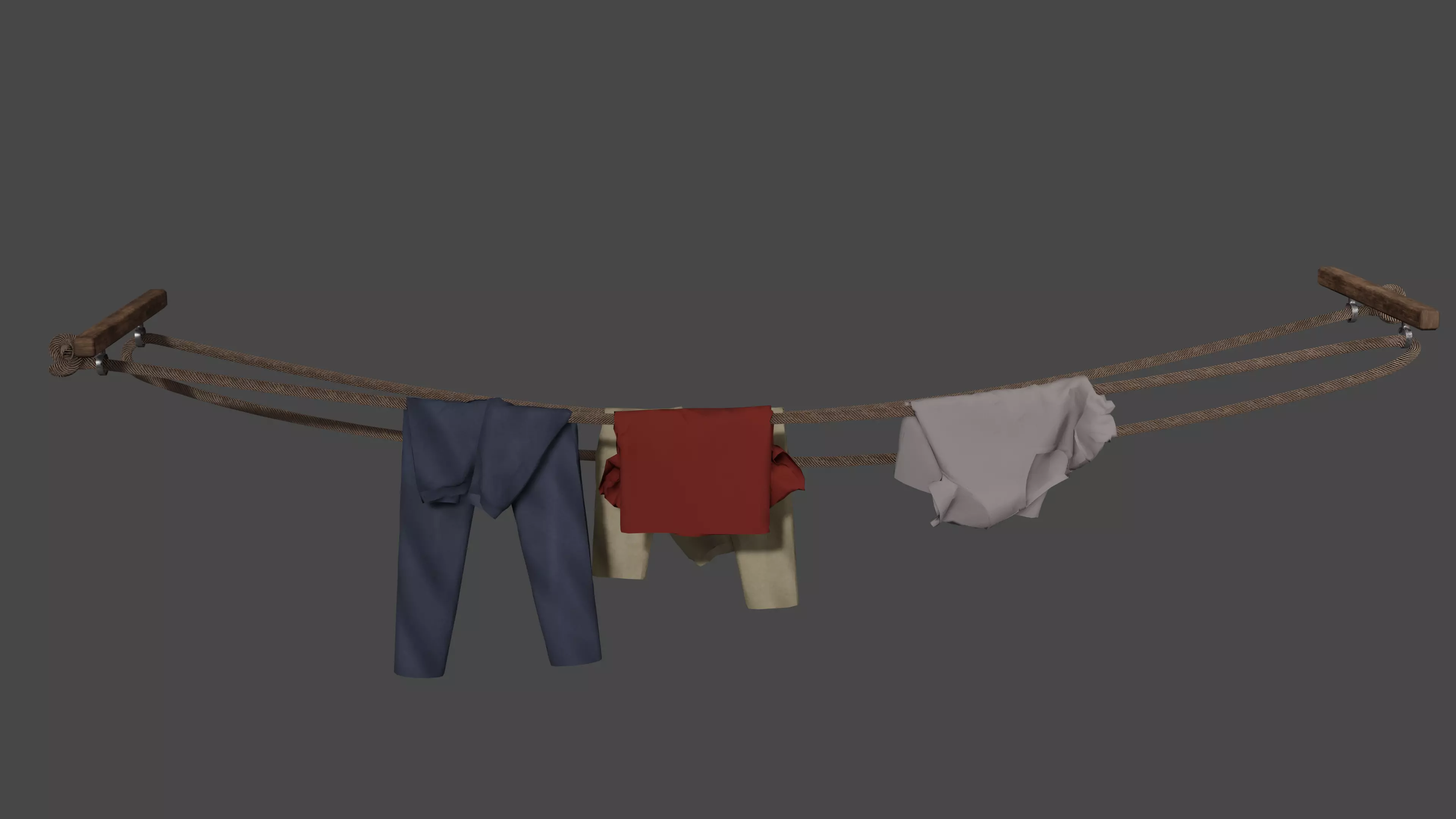 Hanging clothes on a rope Low-poly 3D model_0