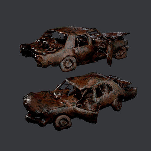 Apocalyptic Damaged Destroyed Vehicle Car Game Ready 11 Low-poly 3D model