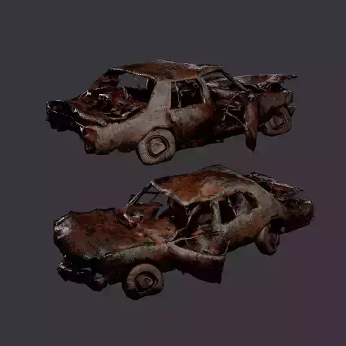 Apocalyptic Damaged Destroyed Vehicle Car Game Ready 11 Low-poly 3D model