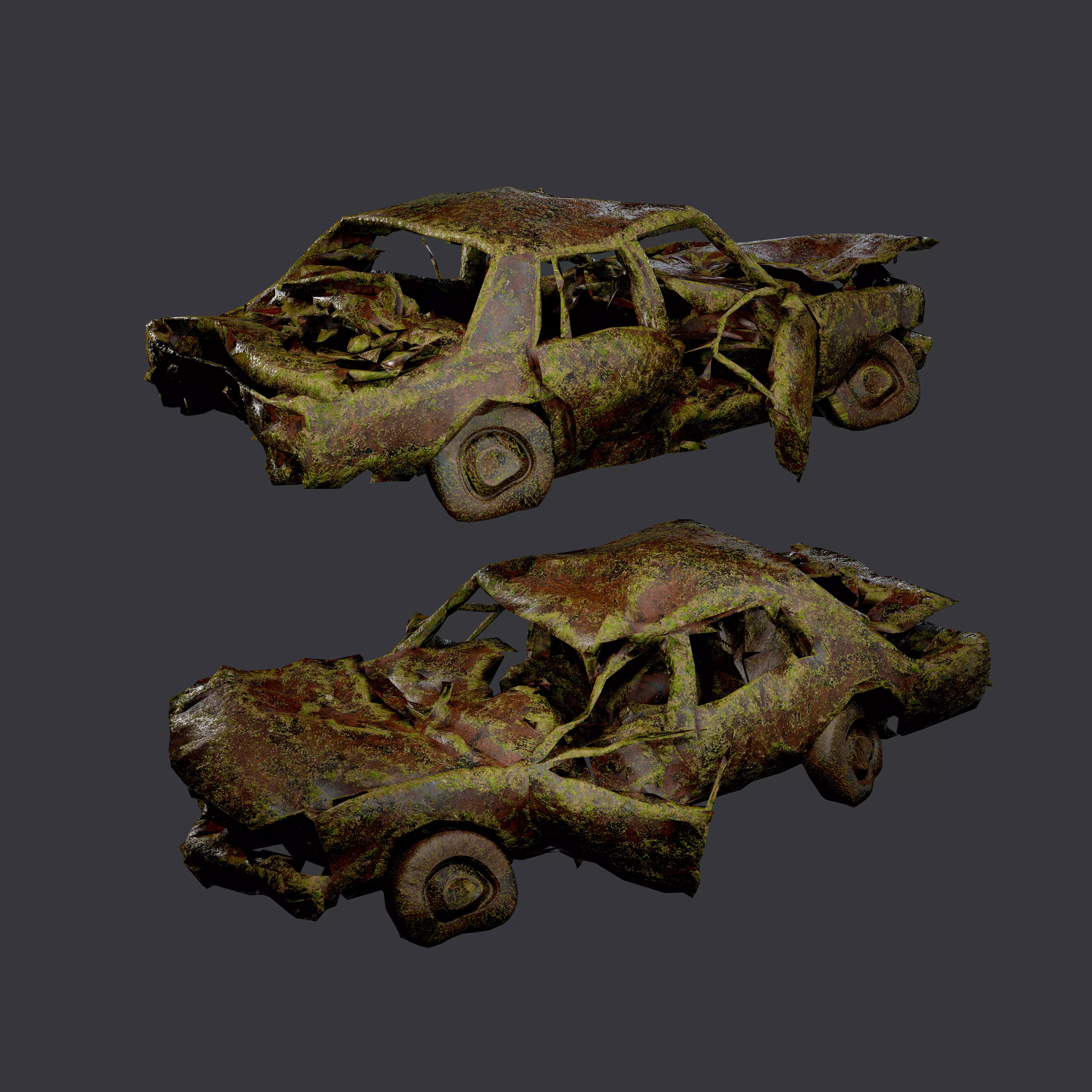 Apocalyptic Damaged Destroyed Vehicle Car Game Ready 12 Low-poly 3D model_0
