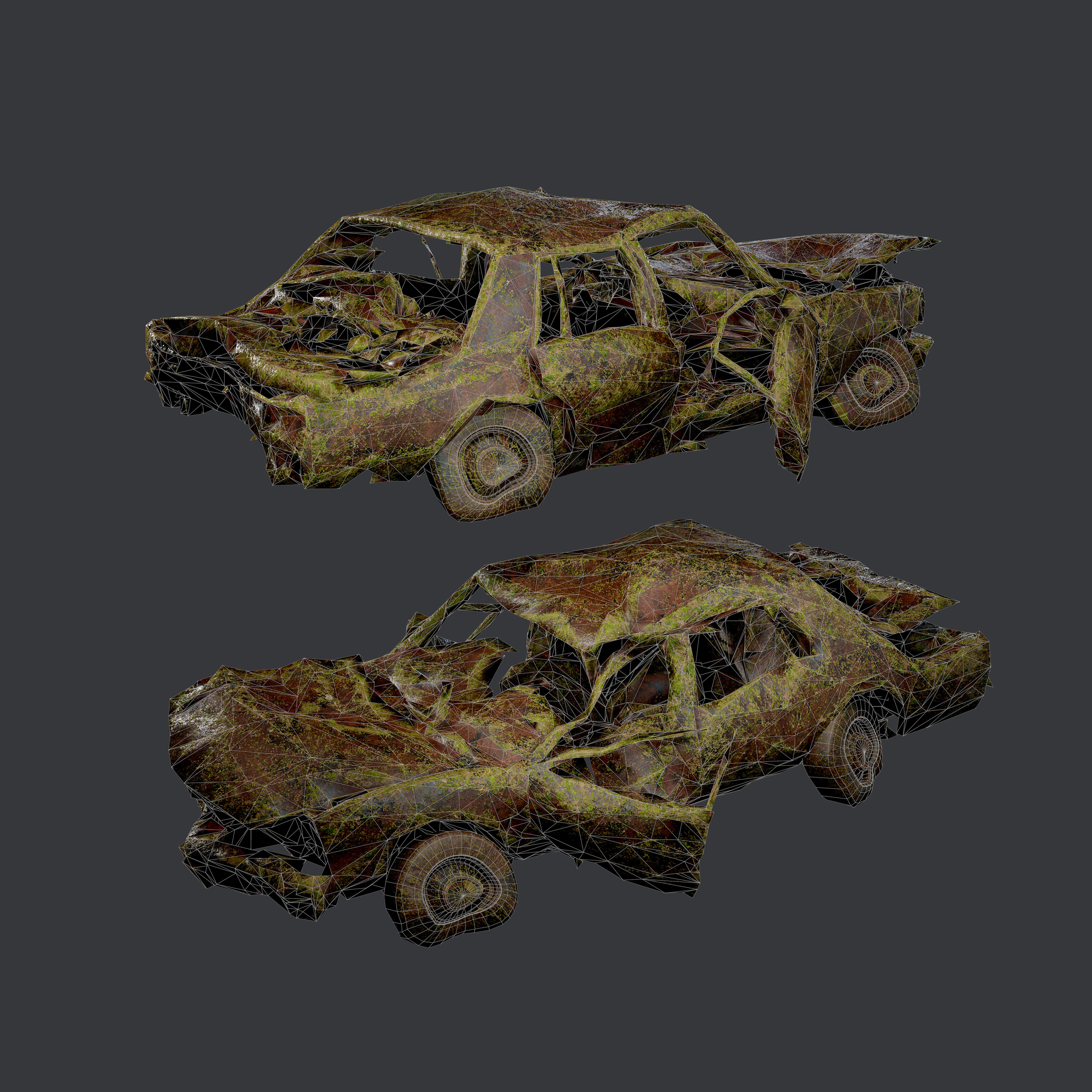 Apocalyptic Damaged Destroyed Vehicle Car Game Ready 12 Low-poly 3D model_1