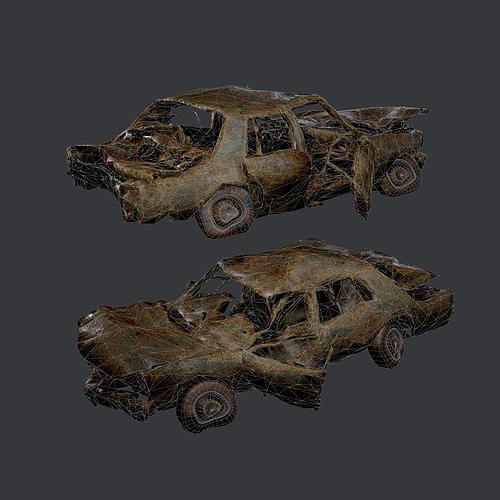 Apocalyptic Damaged Destroyed Vehicle Car Game Ready 14 Low-poly 3D model
