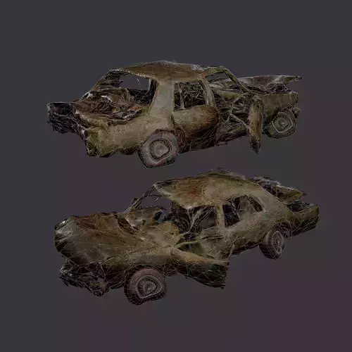 Apocalyptic Damaged Destroyed Vehicle Car Game Ready 14 Low-poly 3D model