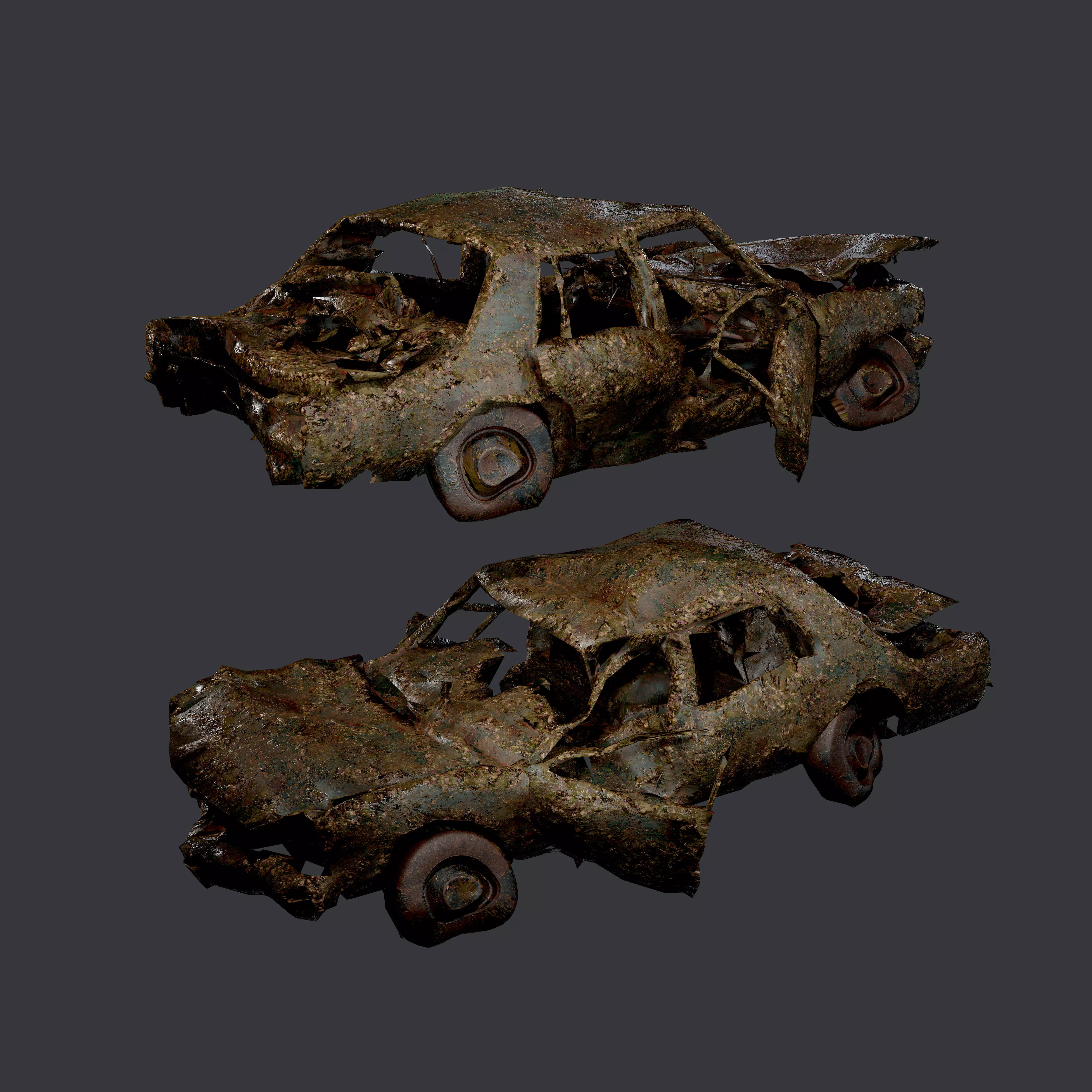 Apocalyptic Damaged Destroyed Vehicle Car Game Ready 15 Low-poly 3D model