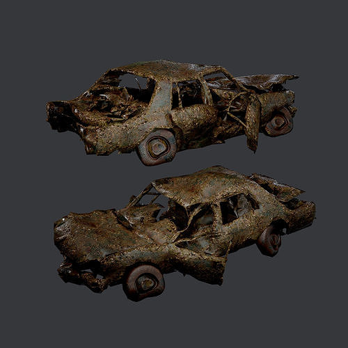 Apocalyptic Damaged Destroyed Vehicle Car Game Ready 15 Low-poly 3D model