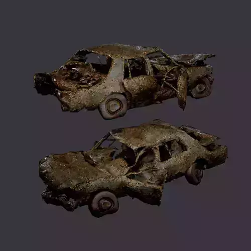 Apocalyptic Damaged Destroyed Vehicle Car Game Ready 15 Low-poly 3D model