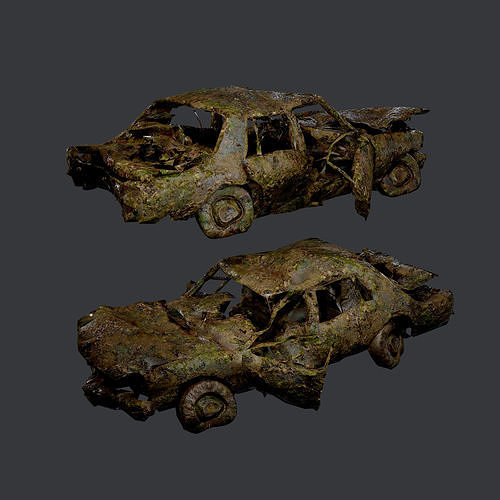Apocalyptic Damaged Destroyed Vehicle Car Game Ready 16 Low-poly 3D model