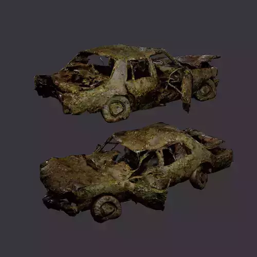 Apocalyptic Damaged Destroyed Vehicle Car Game Ready 16 Low-poly 3D model